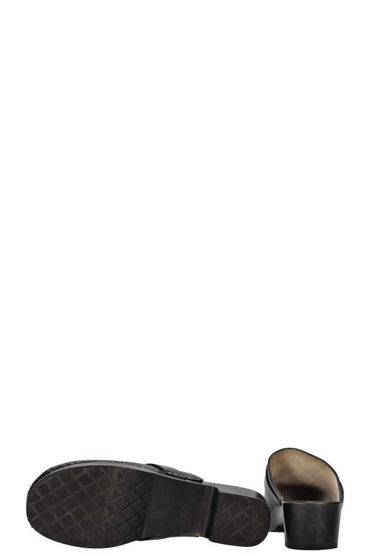 CHANEL Logo Clogs Black