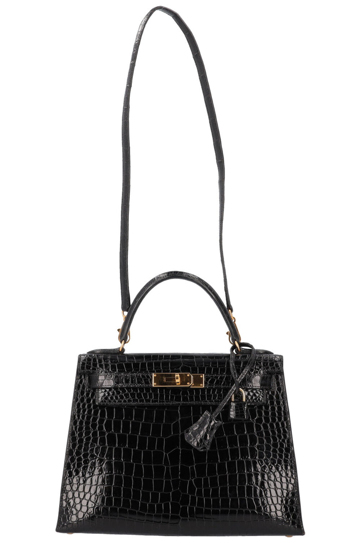 HERMÈS Kelly Sellier 28 Alligator Brillant Mississippiensis Noir