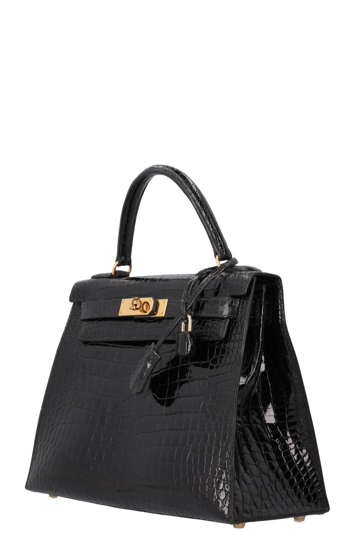 HERMÈS Kelly Sellier 28 Alligator Brillant Mississippiensis Noir