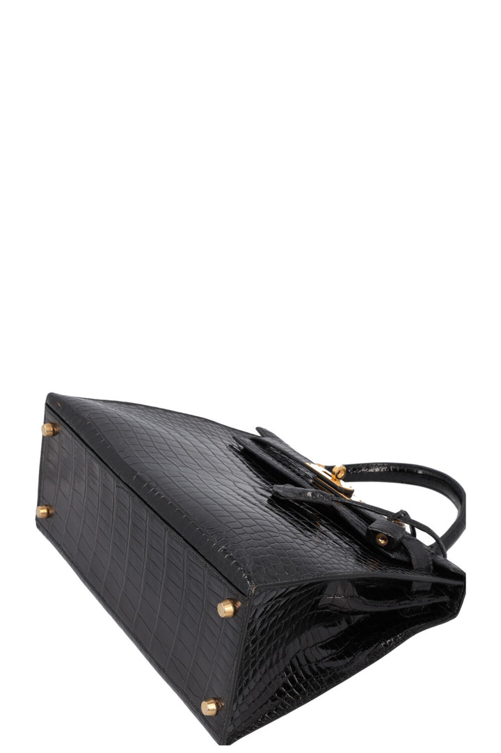 HERMÈS Kelly Sellier 28 Alligator Brillant Mississippiensis Noir