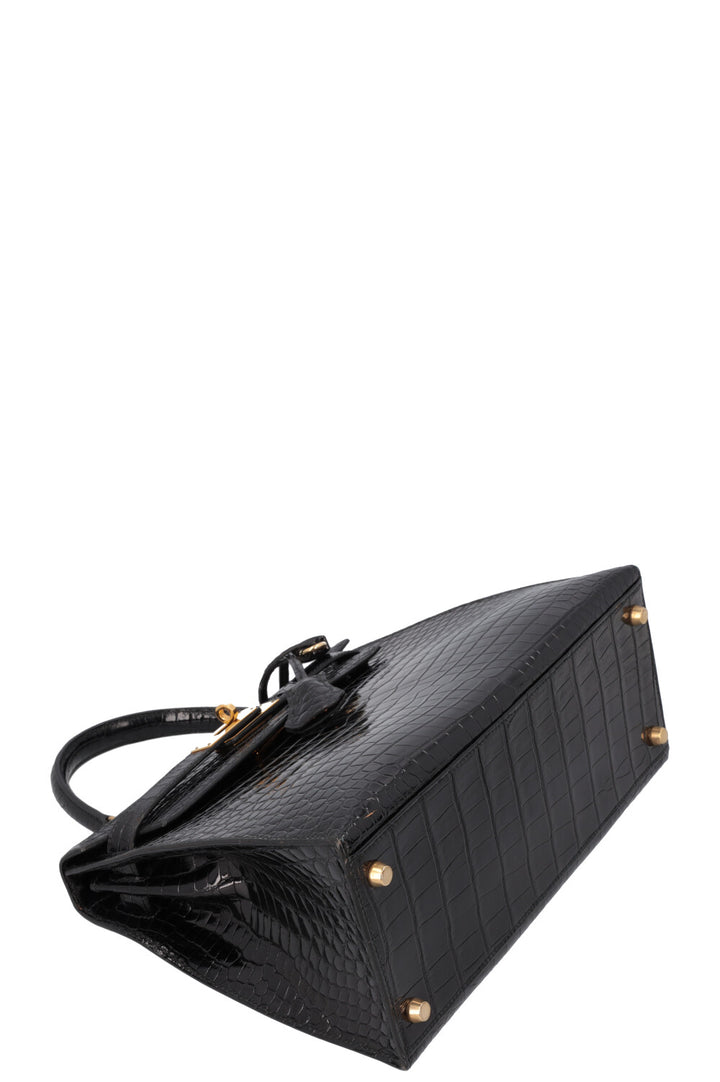 HERMÈS Kelly Sellier 28 Alligator Brillant Mississippiensis Noir