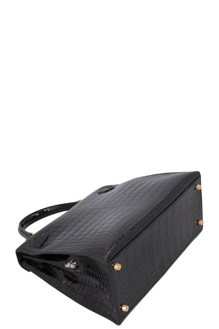 HERMÈS Kelly Sellier 28 Alligator Brillant Mississippiensis Noir
