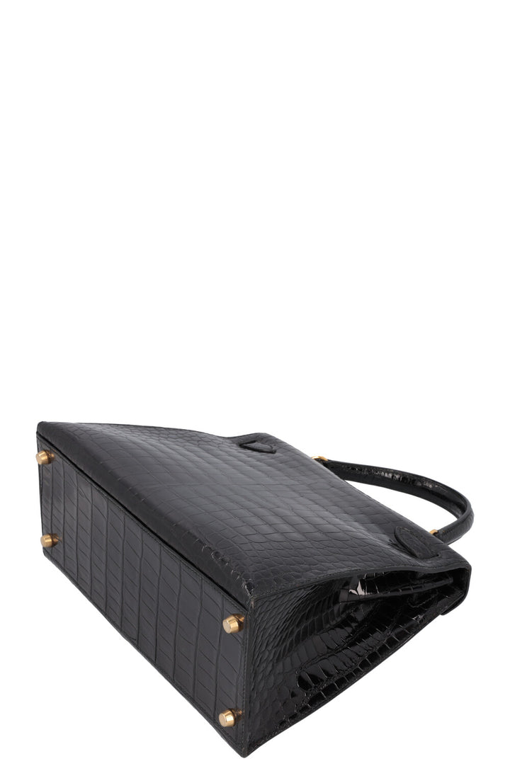 HERMÈS Kelly Sellier 28 Alligator Brillant Mississippiensis Noir