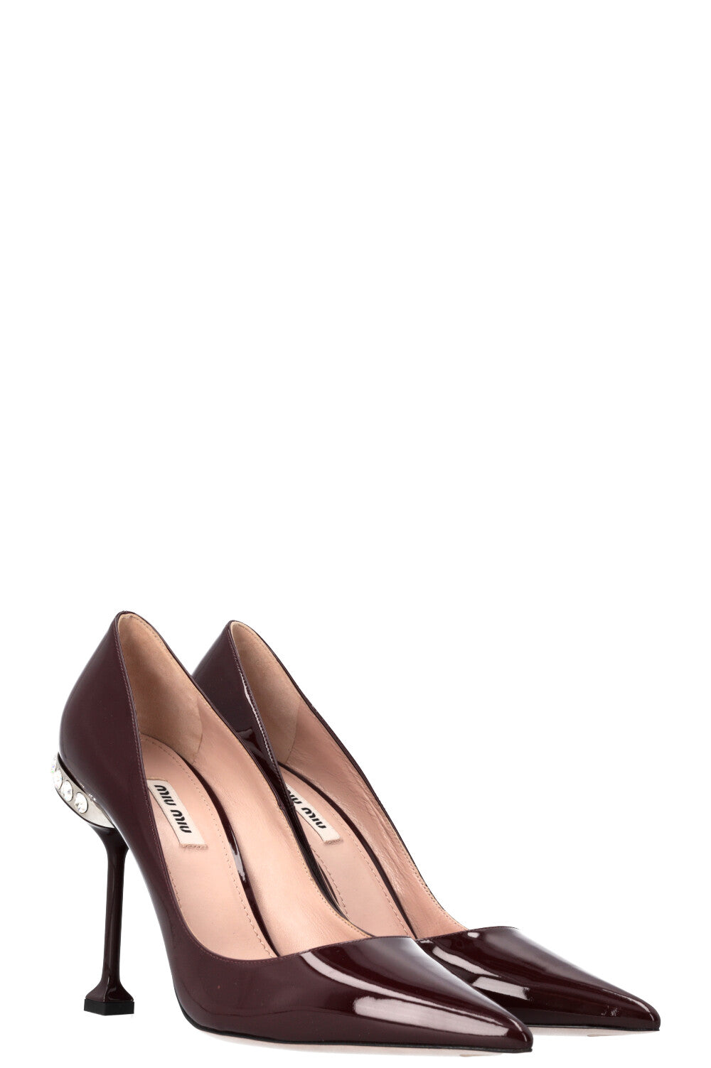 MIUMIU Crystal Heels Burgundy Patent – REAWAKE