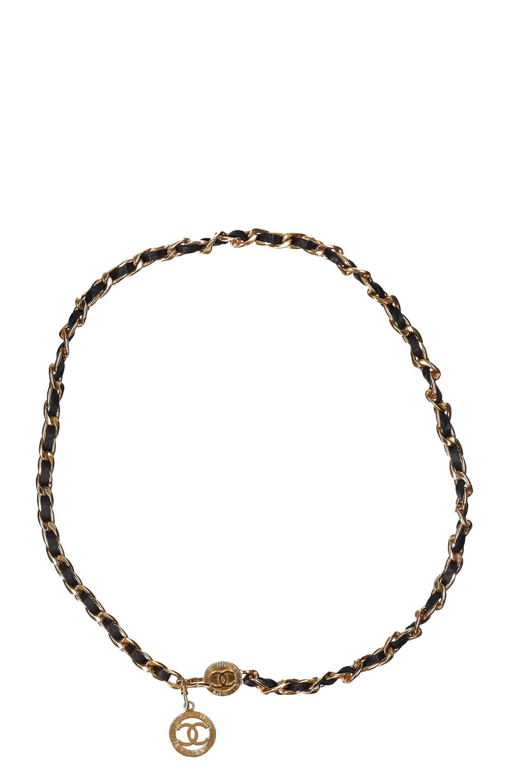 CHANEL Ceinture chaîne avec pendentif CC Or et noir – REAWAKE