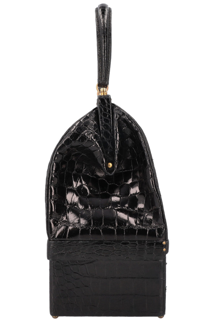 HERMÈS Mallet Top Handle Bag Shiny Croco Black