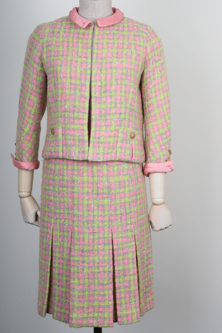 CHANEL Haute Couture Two Piece Tweed Pink & Green
