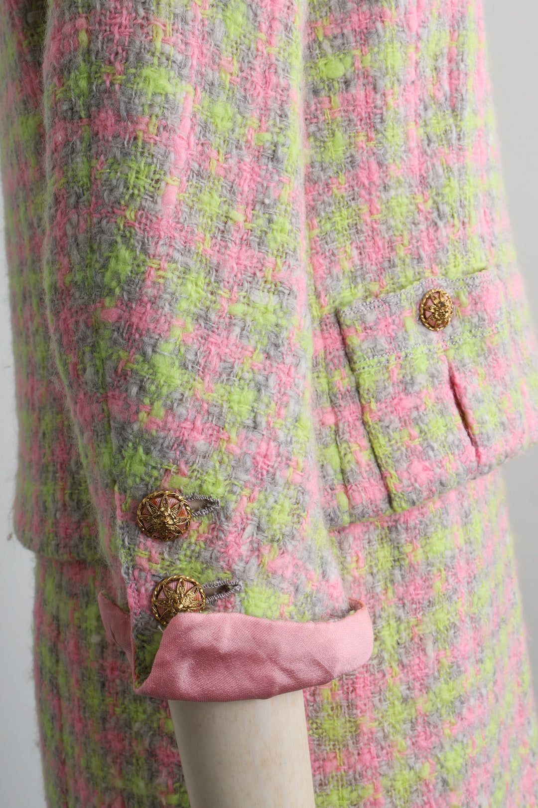 CHANEL Haute Couture Two Piece Tweed Pink & Green