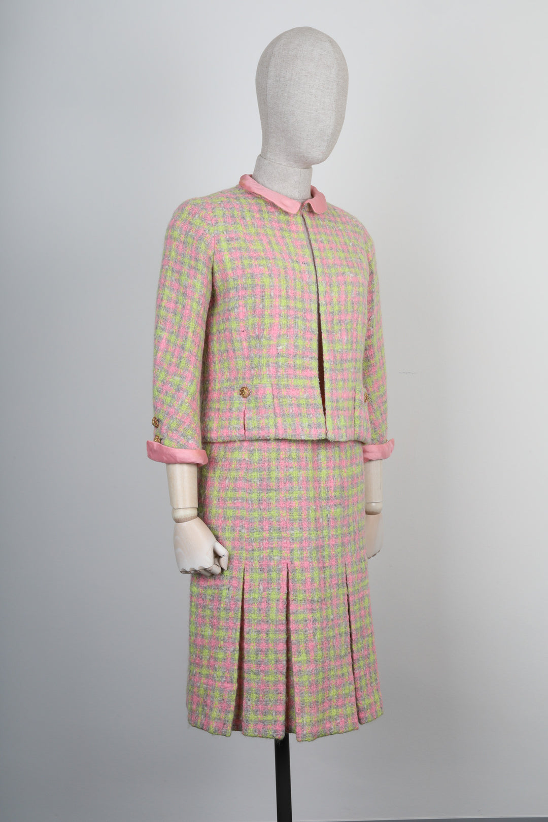 CHANEL Haute Couture Two Piece Tweed Pink & Green