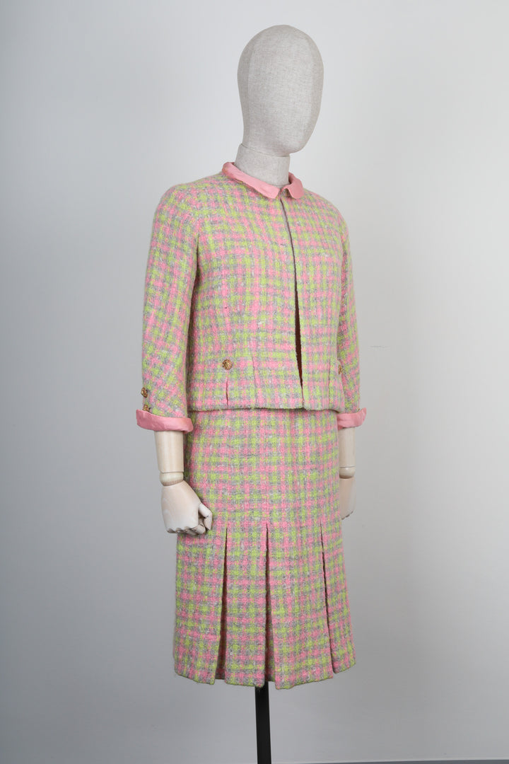CHANEL Haute Couture Two Piece Tweed Pink & Green