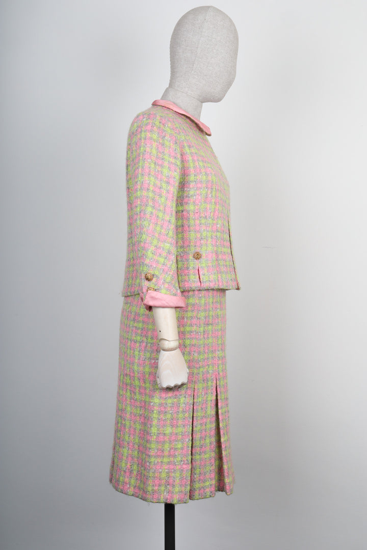 CHANEL Haute Couture Two Piece Tweed Pink & Green