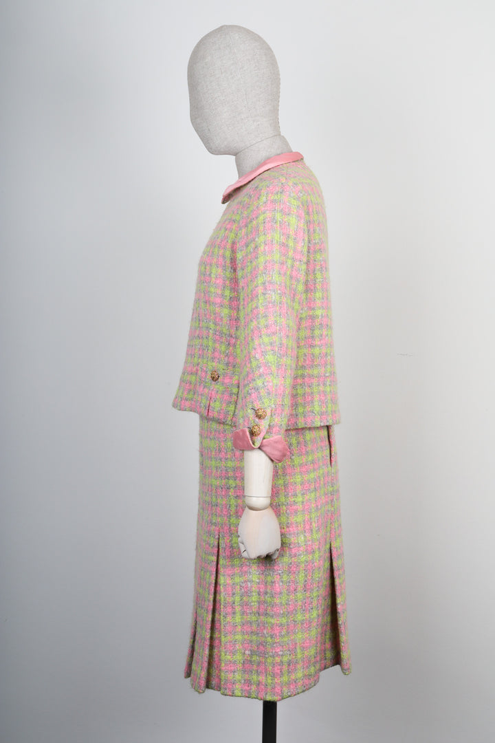 CHANEL Haute Couture Two Piece Tweed Pink & Green