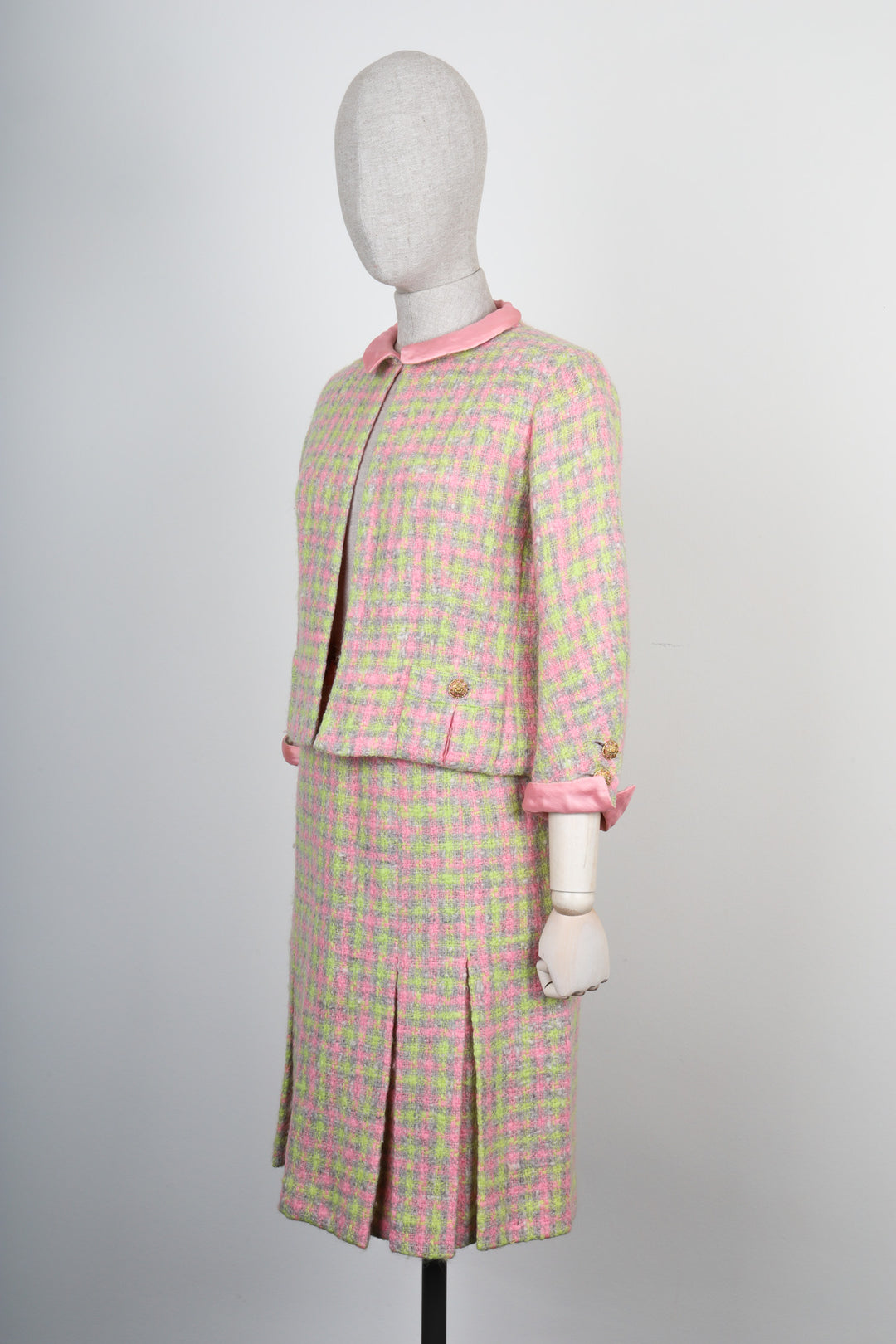CHANEL Haute Couture Two Piece Tweed Pink & Green