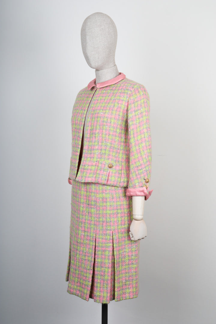 CHANEL Haute Couture Two Piece Tweed Pink & Green