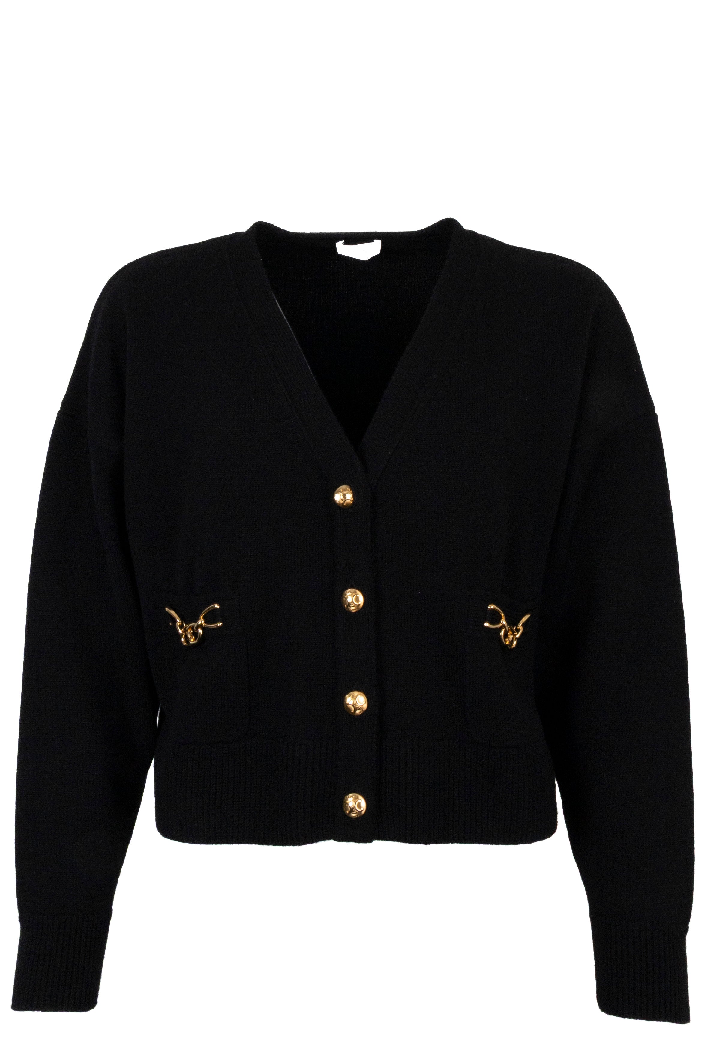 美品 80s CELINE Cashmere Cardigan Triomphe CELINE Triomphe Knit Cardigan Black Gold Cashmere – REAWAKE