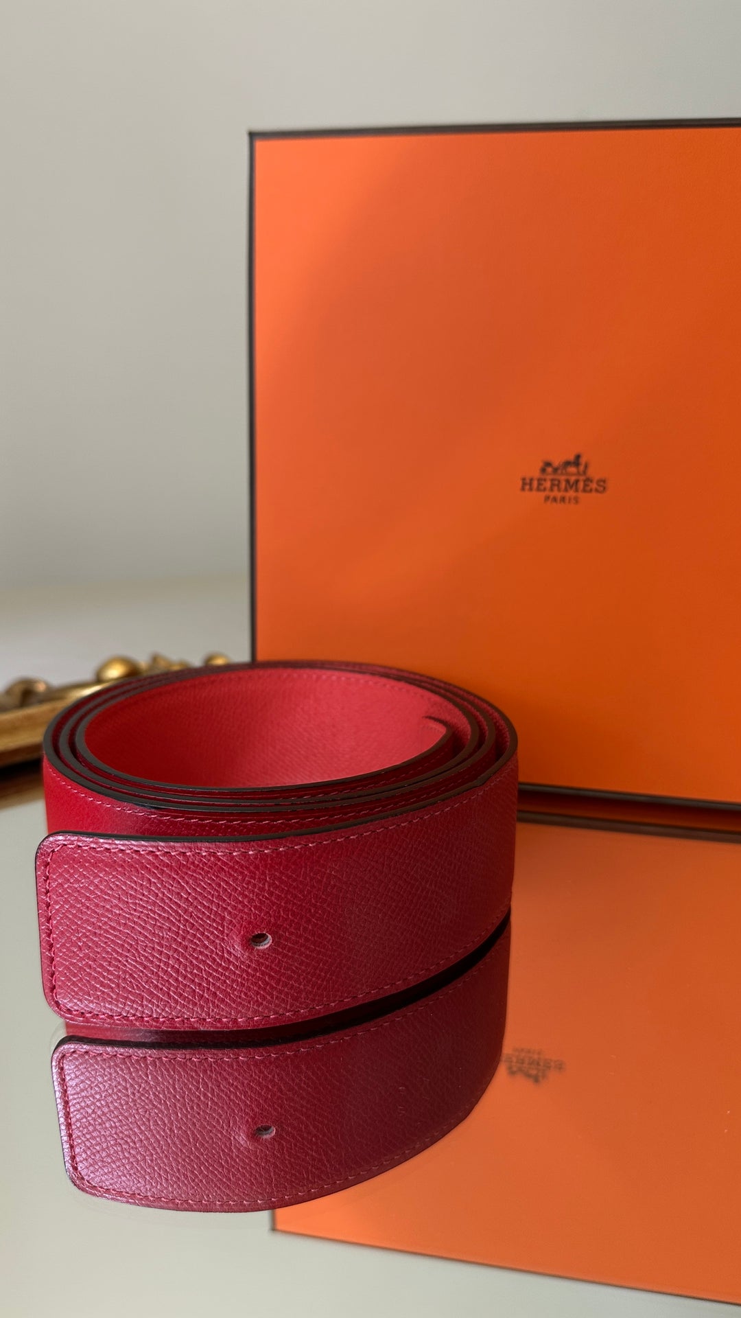 HERMÈS Belt Strap 42 Epsom Red Rose Texas