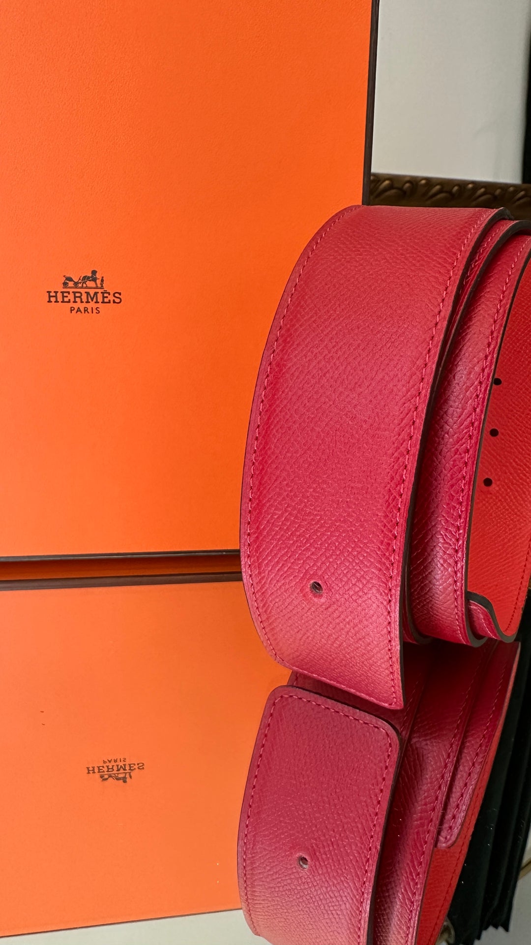 HERMÈS Belt Strap 42 Epsom Red Rose Texas