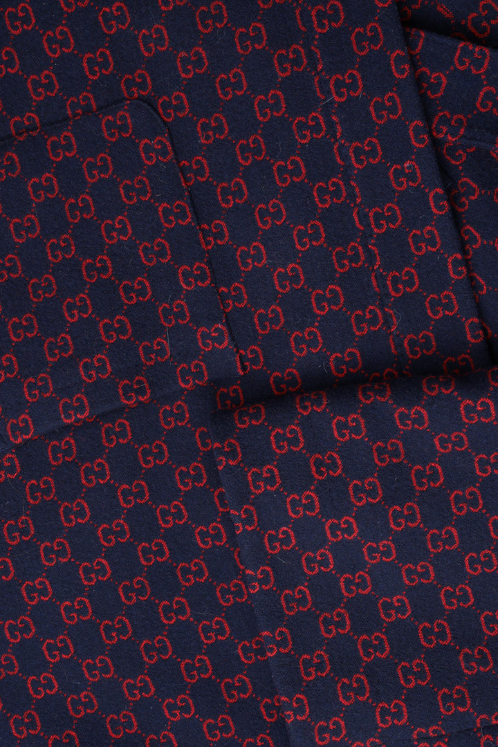 GUCCI Bathrobe Coat Wool GG Logo Blue Red