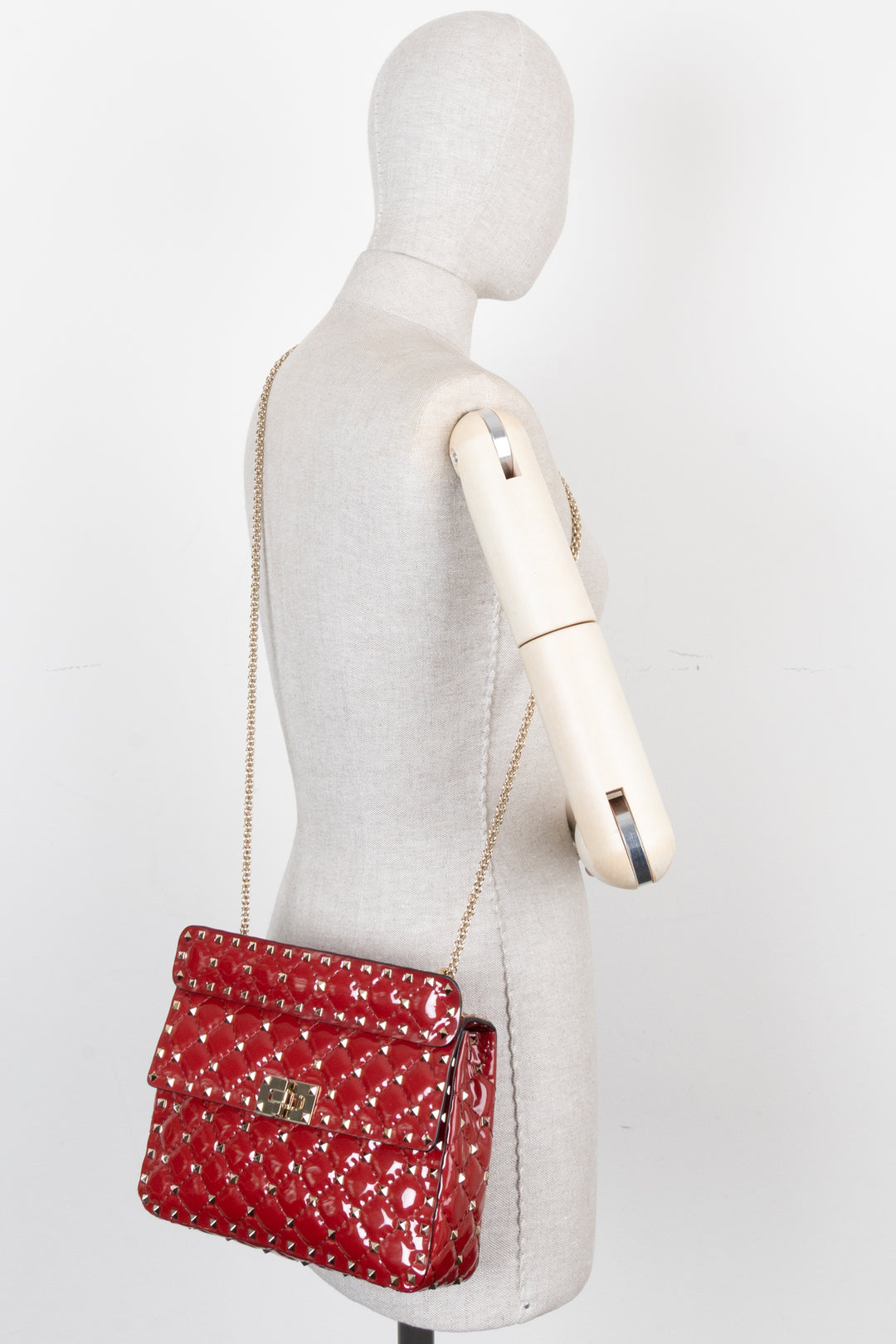 VALENTINO Rockstud Spike Medium Crossbody Bag Patent Red