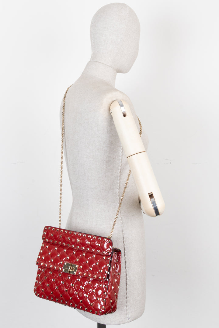 VALENTINO Rockstud Spike Medium Crossbody Bag Patent Red