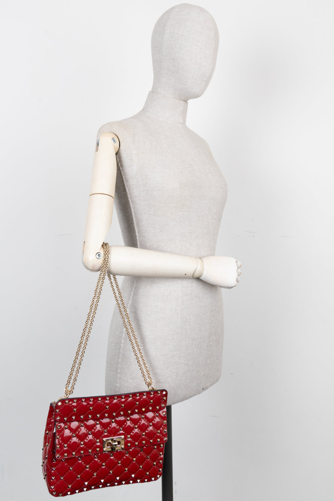 VALENTINO Rockstud Spike Medium Crossbody Bag Patent Red