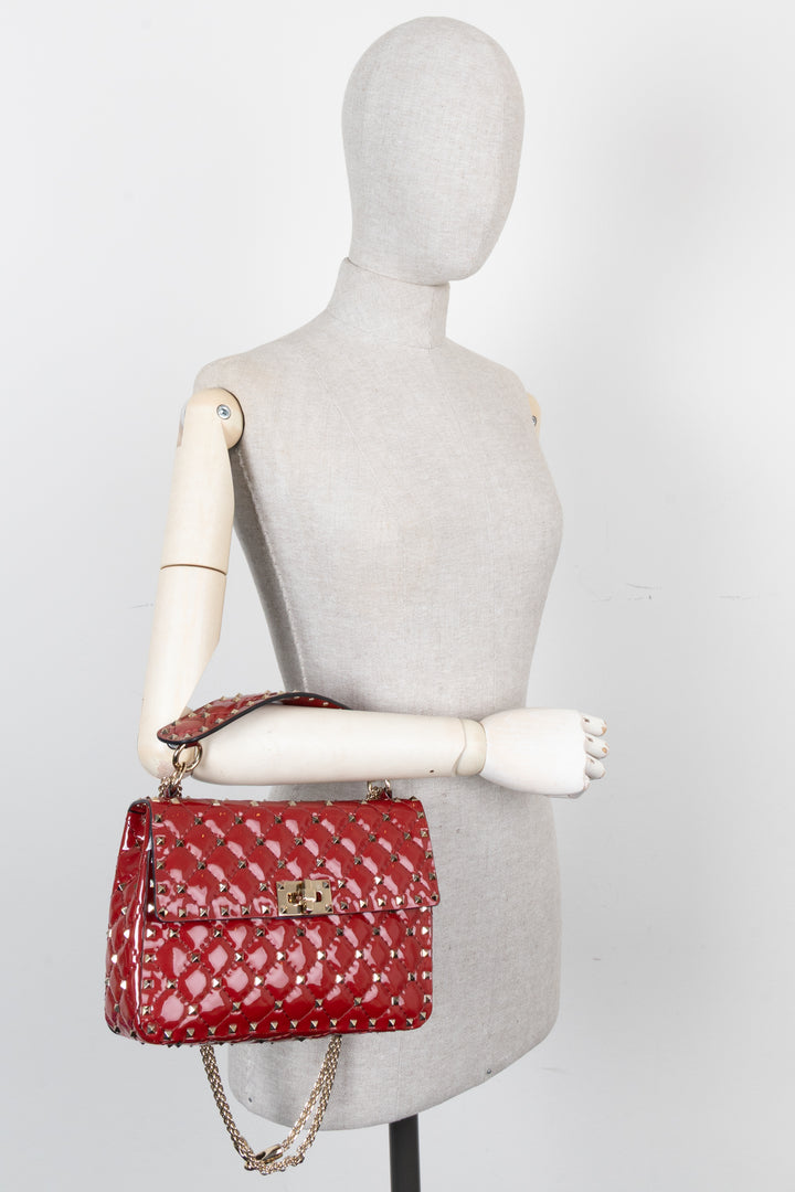 VALENTINO Rockstud Spike Medium Crossbody Bag Patent Red
