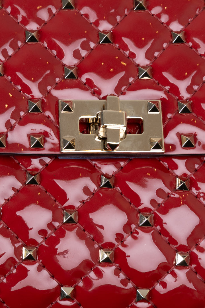 VALENTINO Rockstud Spike Medium Crossbody Bag Patent Red