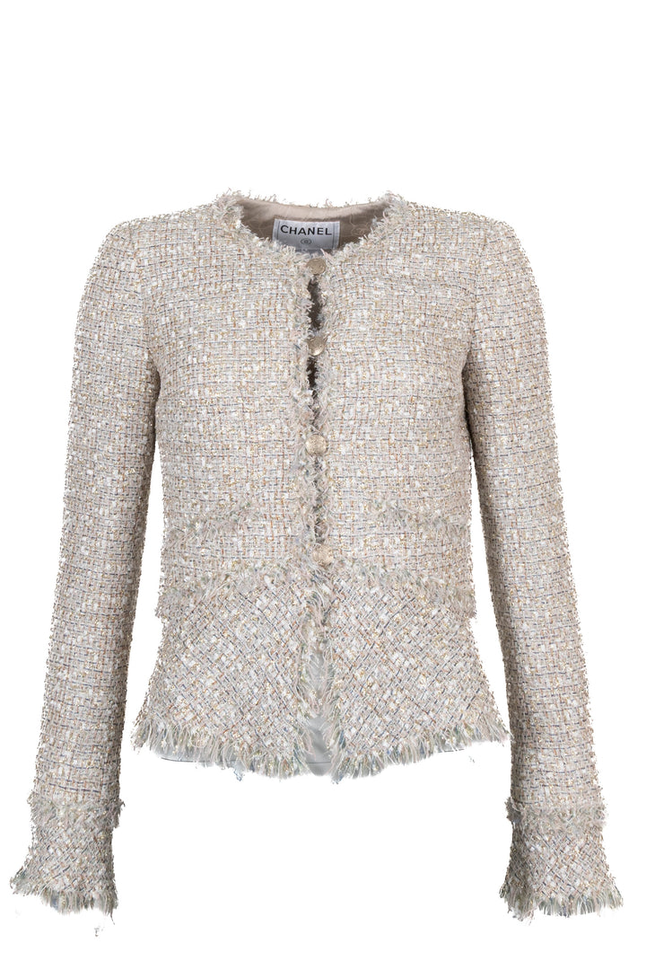 CHANEL 2005 Fringed Tweed Jacket Champagne Gold