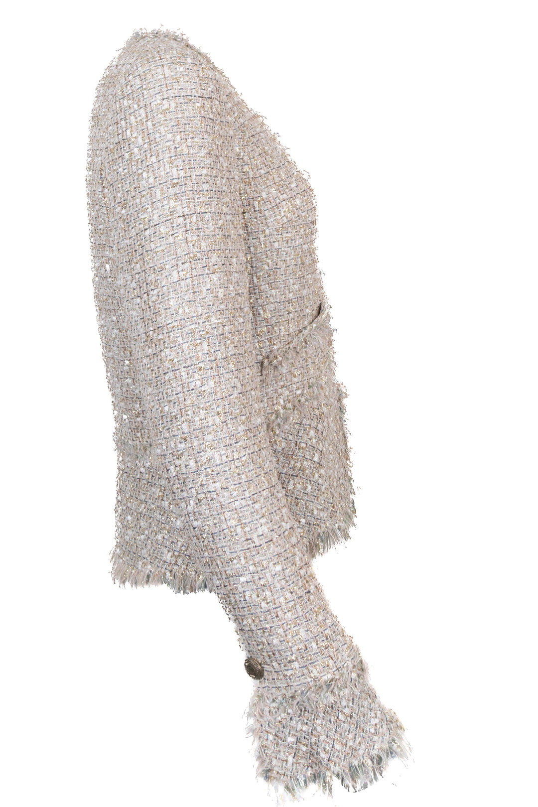 CHANEL 2005 Fringed Tweed Jacket Champagne Gold