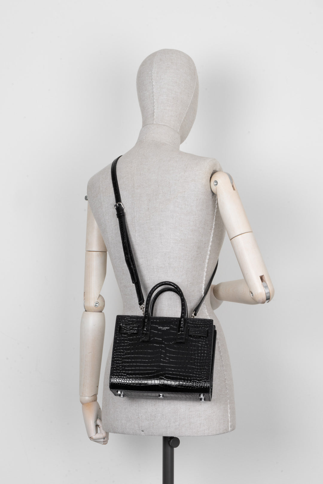 SAINT LAURENT Sac De Jour Nano Croc Embossed Black