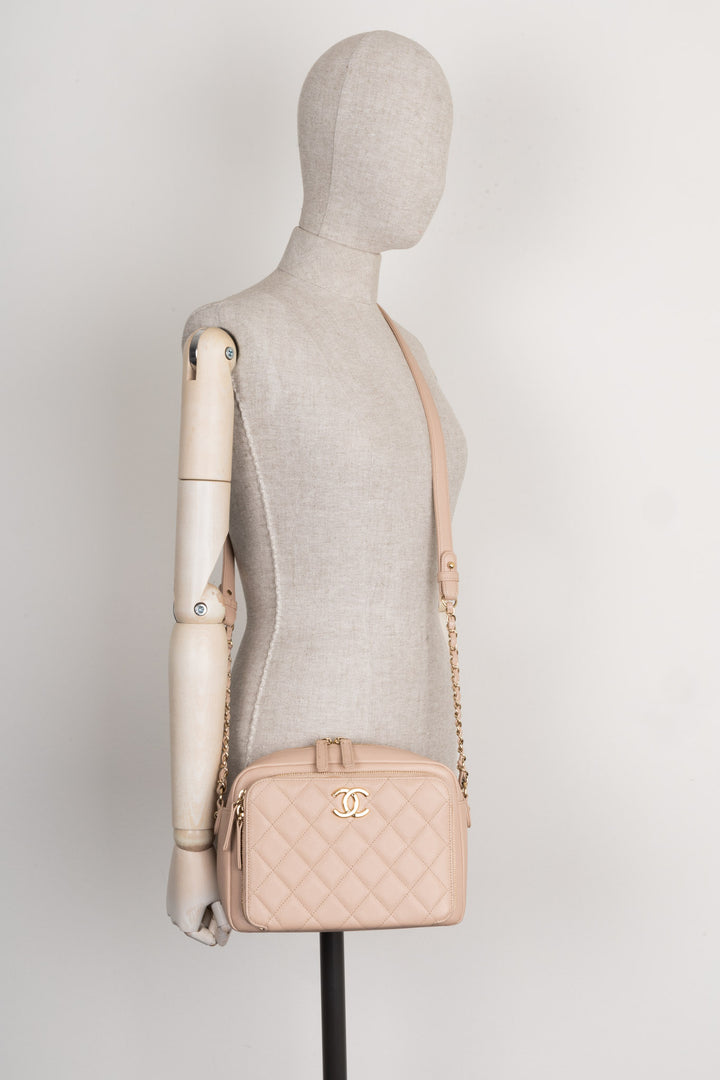 CHANEL Business Affinity Camera Case Bag Quilted Caviar Powder