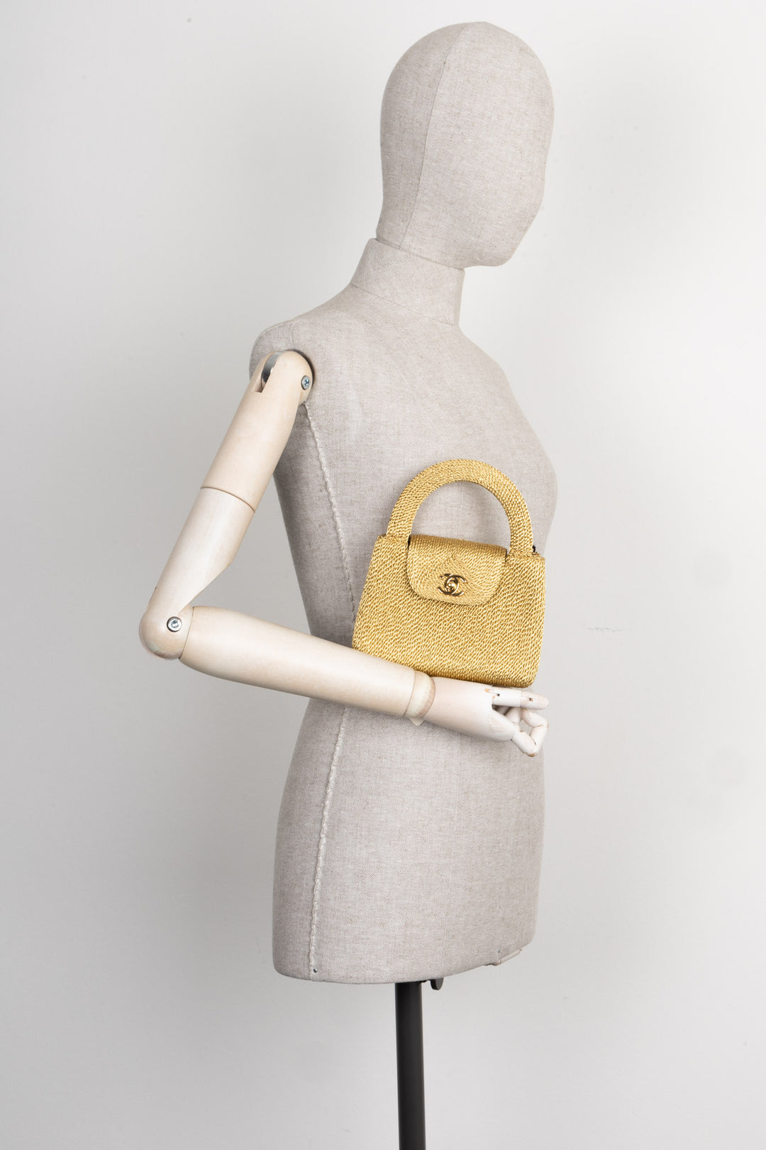 CHANEL Mini Top Handle Bag Woven Rope Gold
