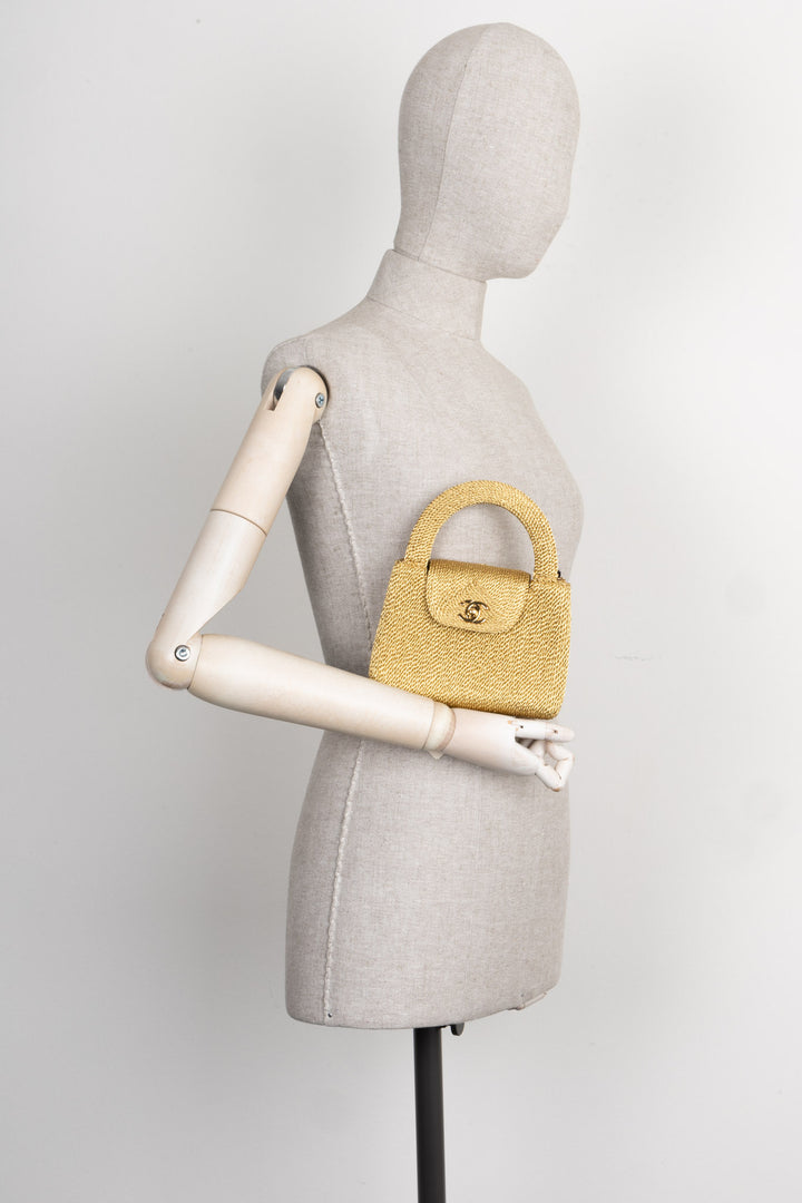 CHANEL Mini Top Handle Bag Woven Rope Gold