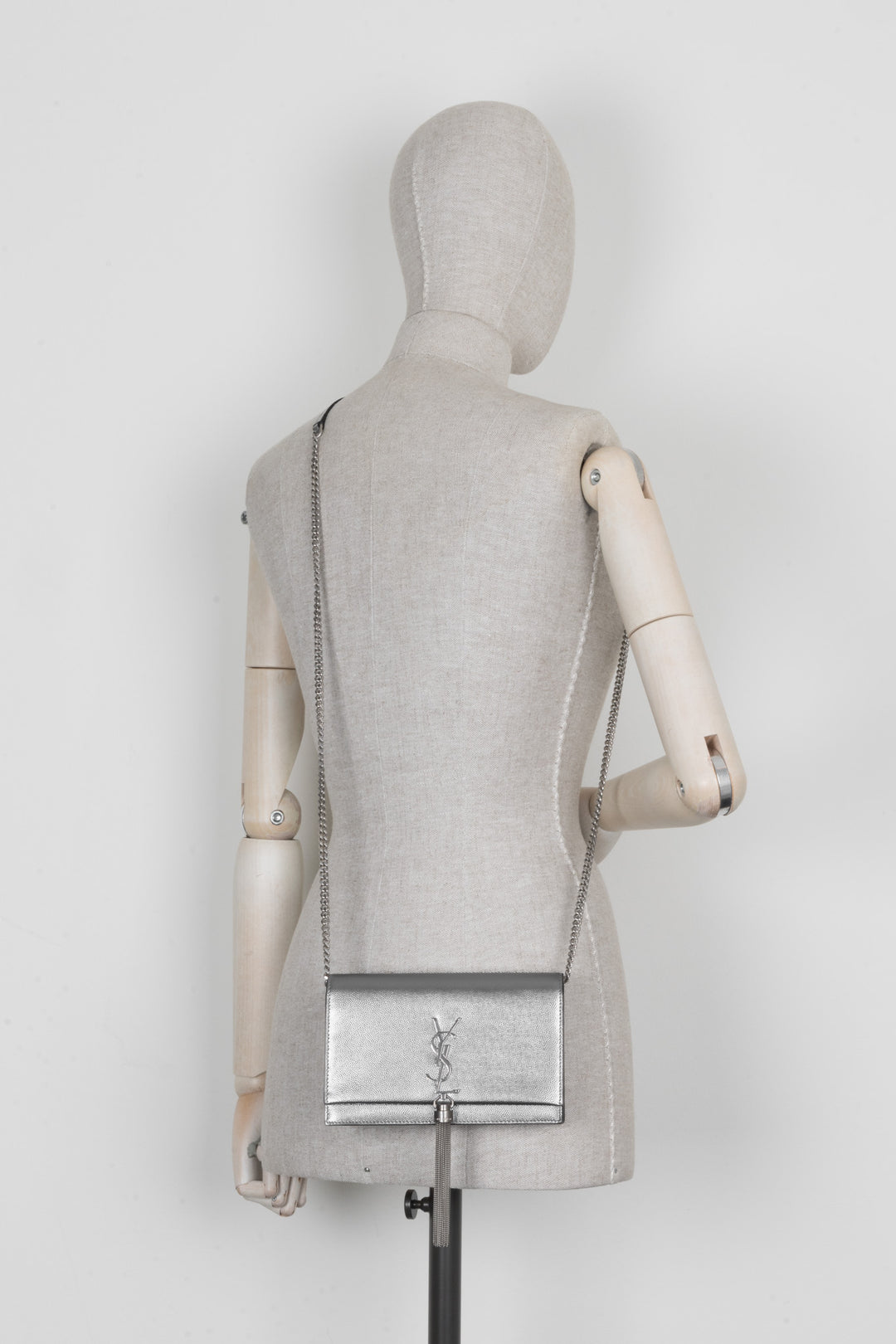 SAINT LAURENT Kate Tassel Bag Grain De Poudre Silver