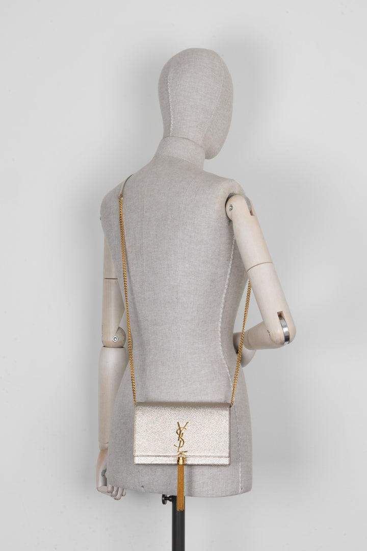 SAINT LAURENT Kate Tassel Bag Metallic Gold