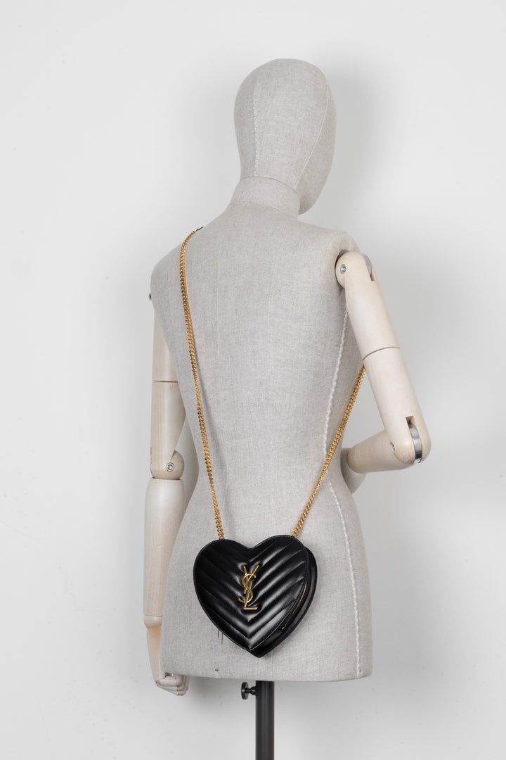 SAINT LAURENT Small Heart Matelasse Bag Black