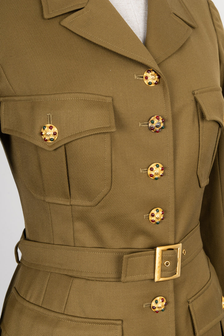 CHANEL Two Piece Gripoix Buttons Green FW96