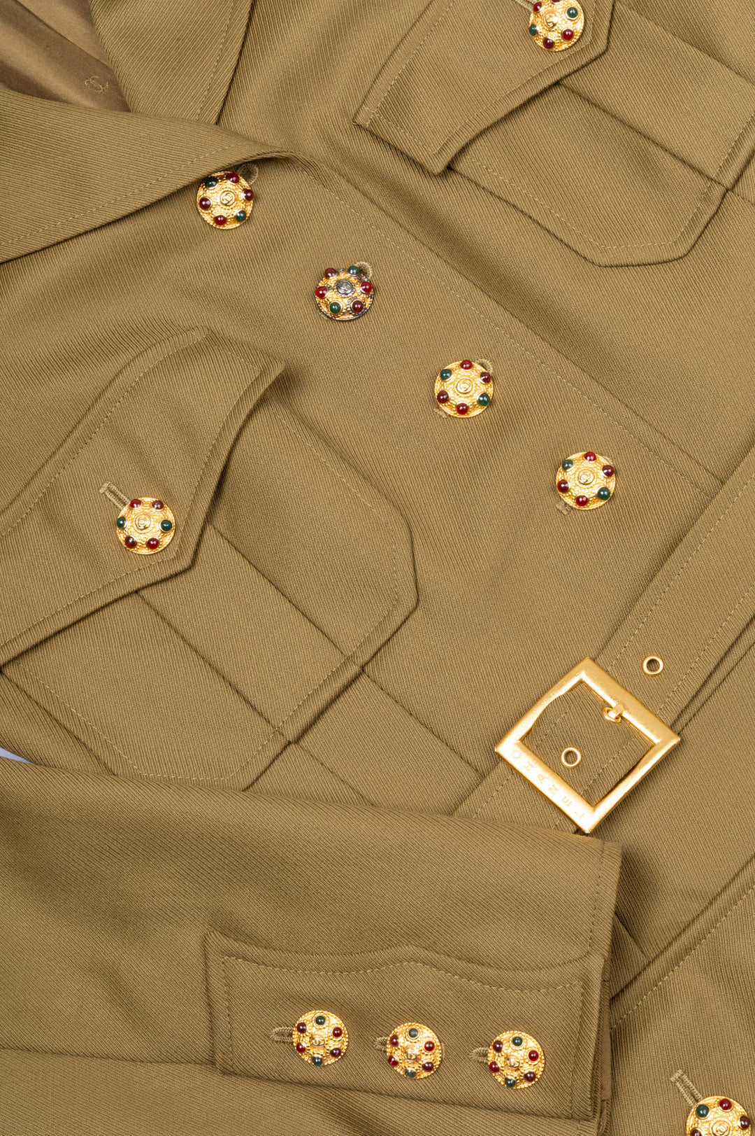 CHANEL Two Piece Gripoix Buttons Green FW96