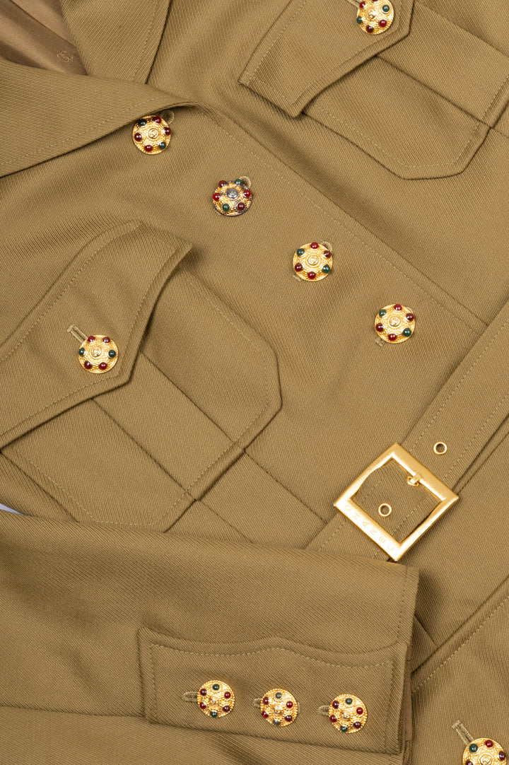 CHANEL Two Piece Gripoix Buttons Green FW96