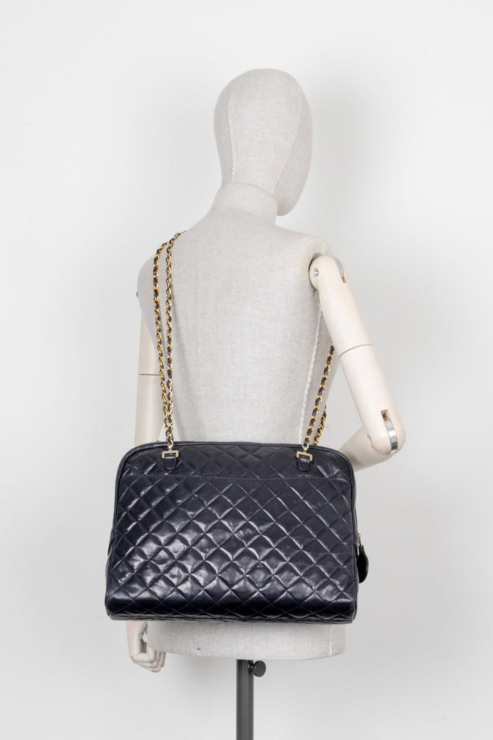 CHANEL Quilted Messenger Bag Blue