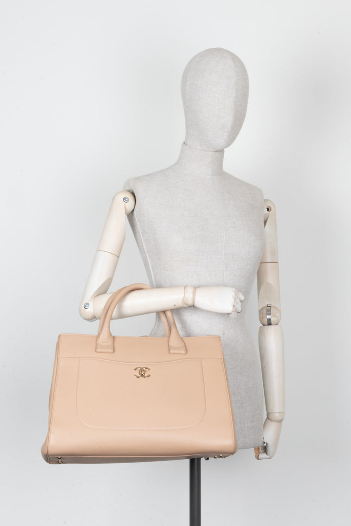 CHANEL Neo Executive Handbag Beige Calfskin
