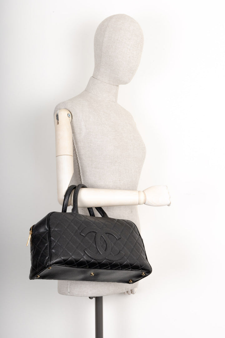 CHANEL Timeless CC Bowler Bag Quilted Caviar Leather Black