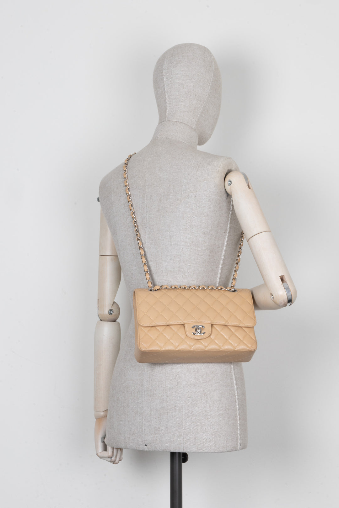 CHANEL Medium Double Flap Bag Caviar Beige