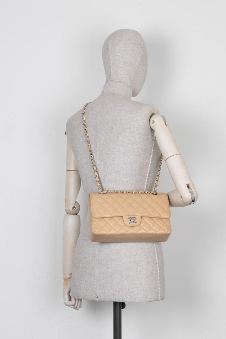 CHANEL Medium Double Flap Bag Caviar Beige