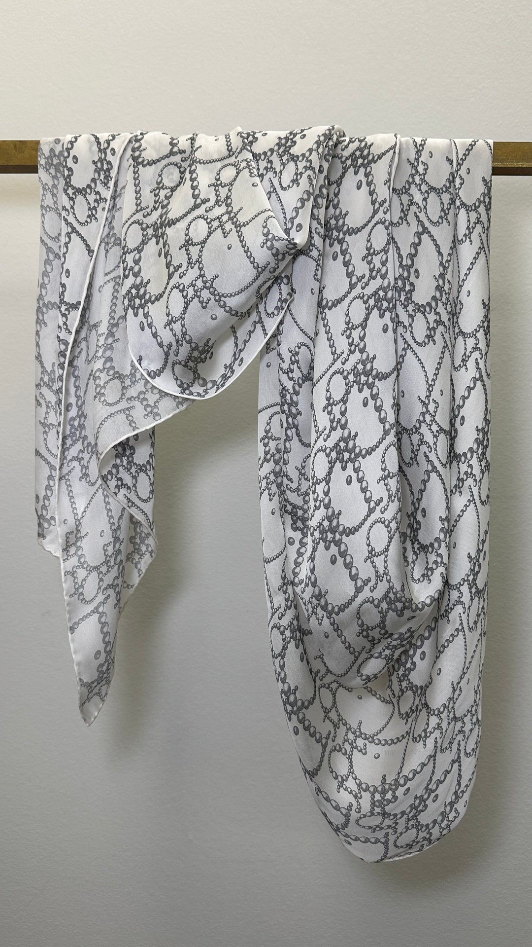 CHRISTIAN DIOR Pearl Logo Print Scarf White Grey Silk