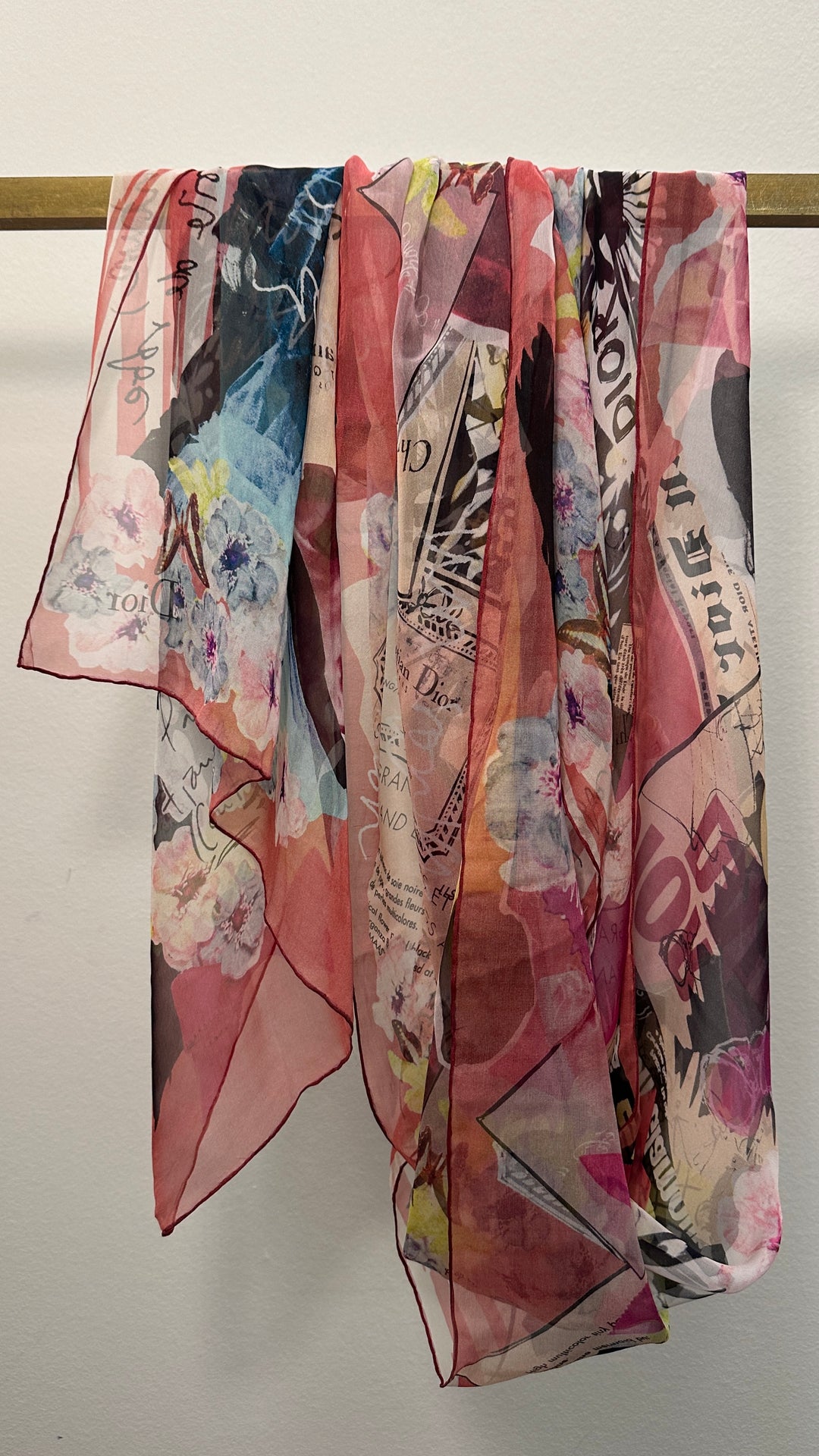 CHRISTIAN DIOR Newspaper Scarf Organza Multicolor