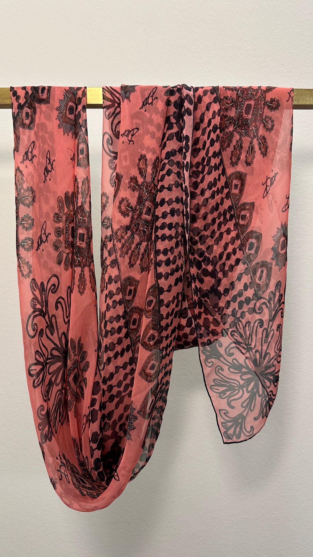 CHRISTIAN DIOR Paisley Organza Silk Scarf Pink