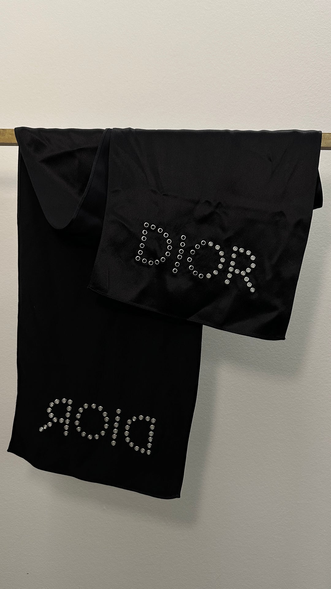 CHRISTIAN DIOR Studded Logo Scarf Black Satin
