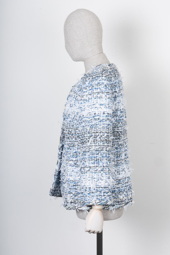 CHANEL Tweed Jacket White Blue S2018