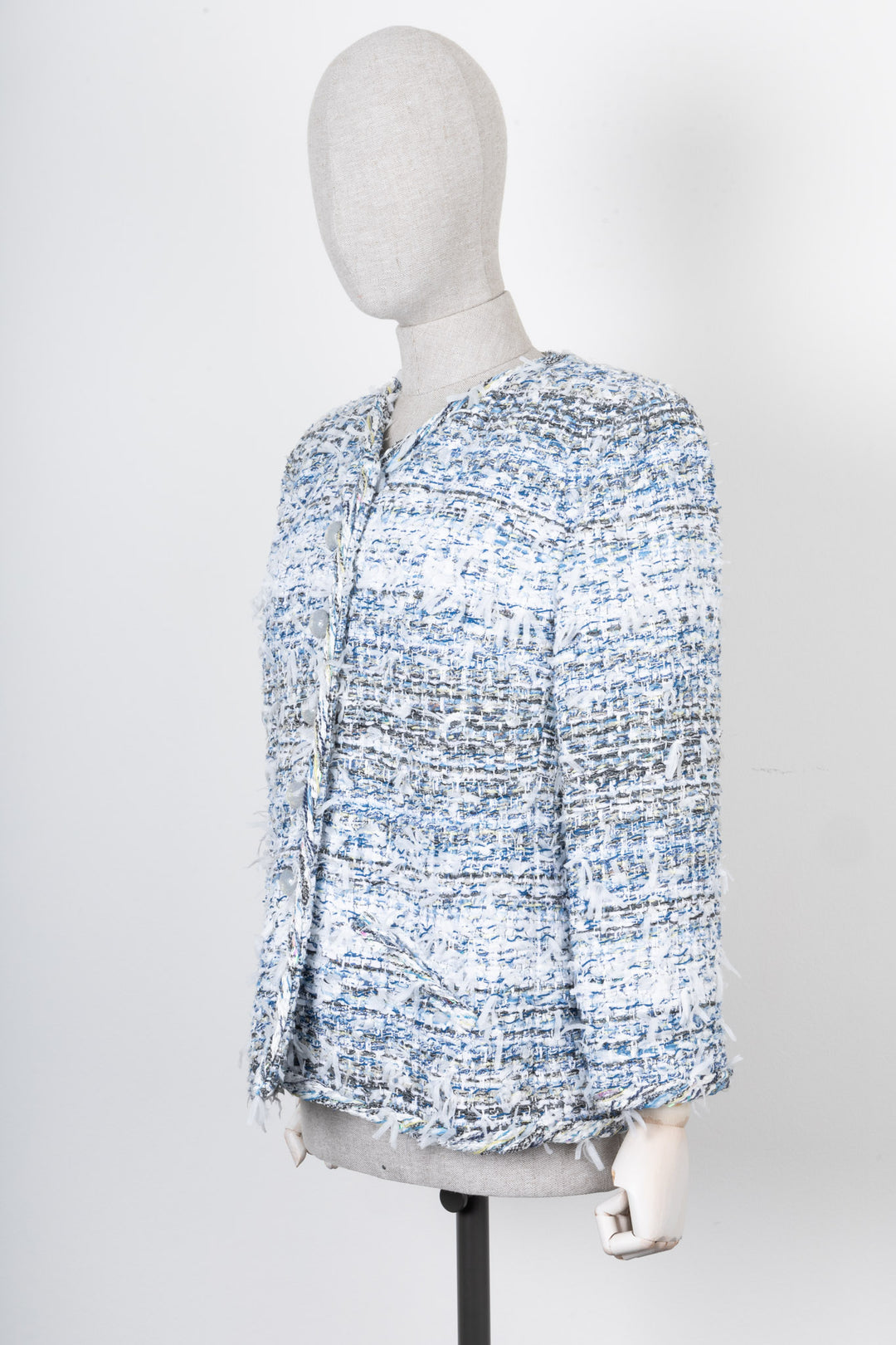 CHANEL Tweed Jacket White Blue S2018